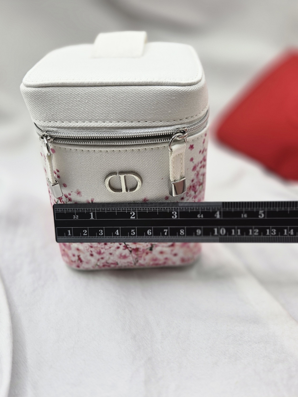 Dior White & Pink Floral Vanity Pouch and Red Cosmetic Clutch Set - Picture 11 of 14